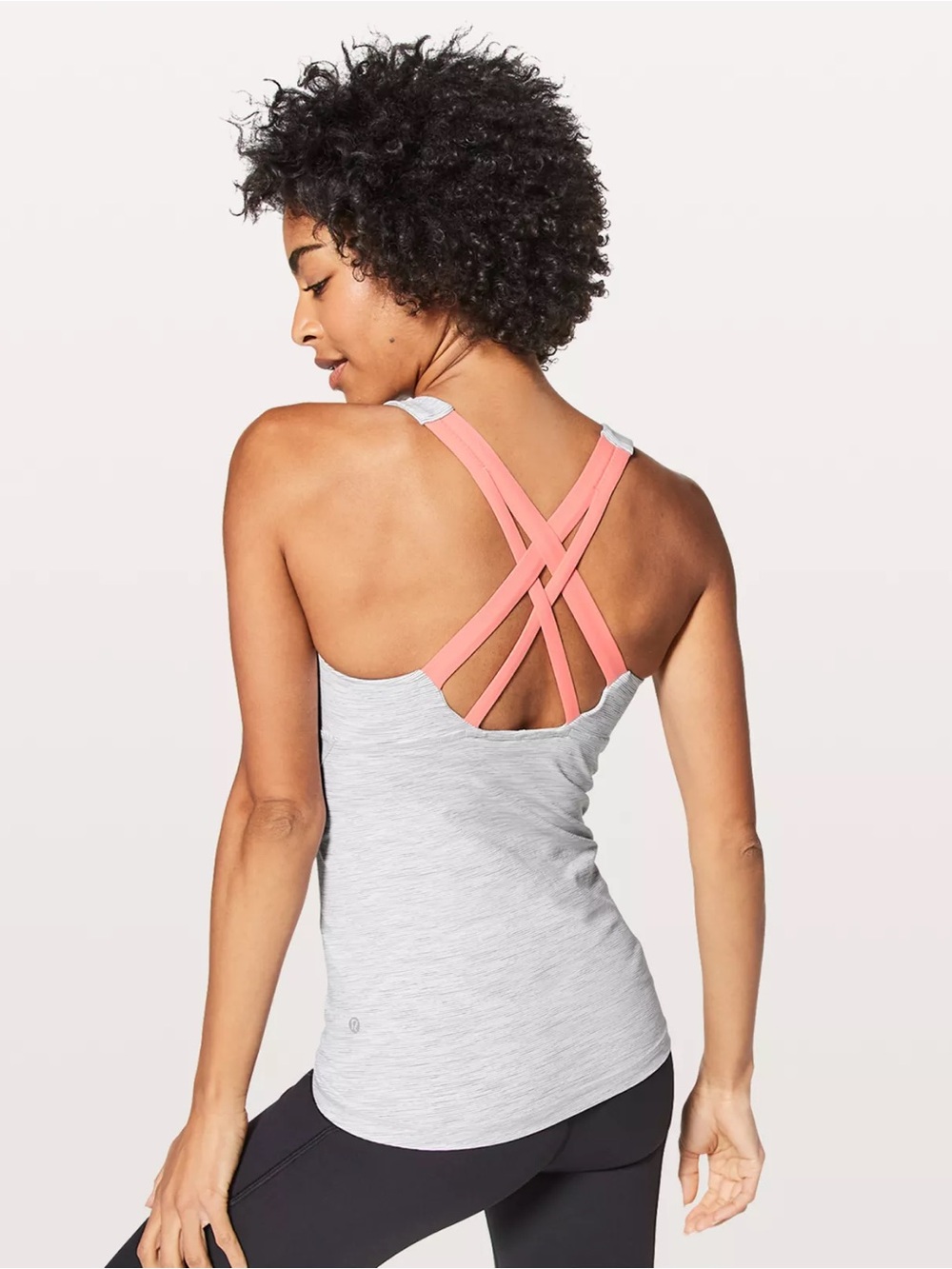 Lululemon Stash n' Run Tank White Stripe Schooner Grey/Light Coral Size 10